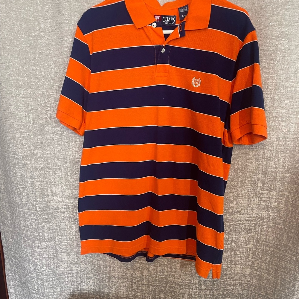 Chaps Orange and Blue Striped Polo Shirt